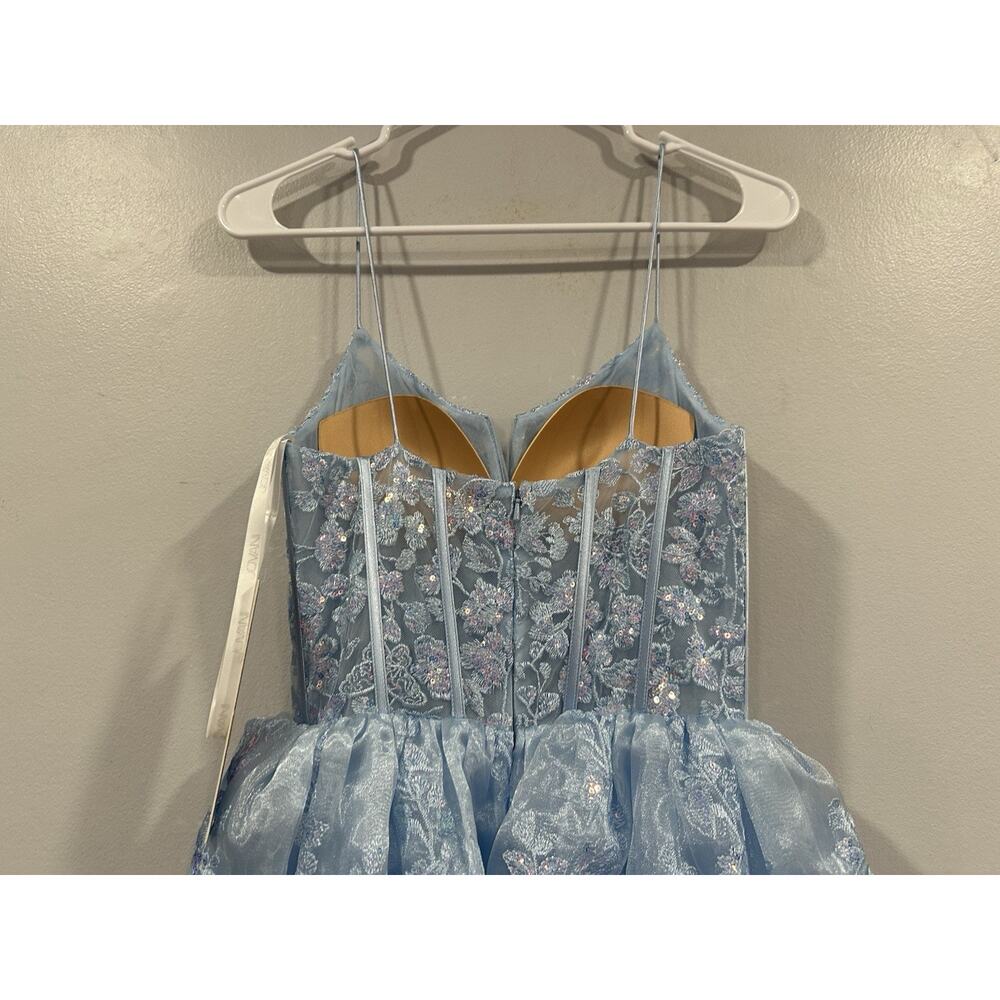 Jovani Prom Dress 38144 Light Blue Tiered Ball Gown with Slit Sz 0 NEW - Picture 5 of 5
